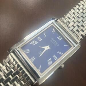 Seiko Silver & Blue Men's Vintage Watch with Blue Face